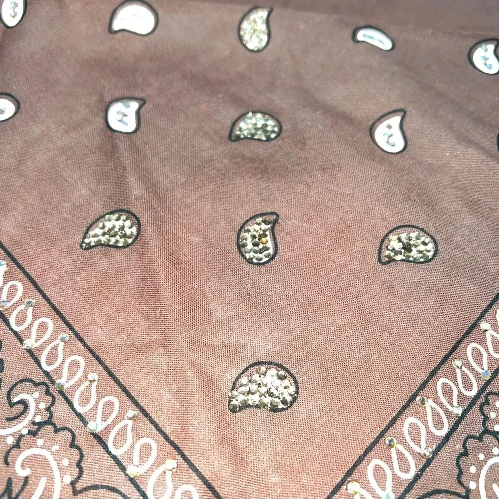 Vintage Lot of 2 Brown and Purple Bandanas/Scarfs Embellished w/Rhinestone